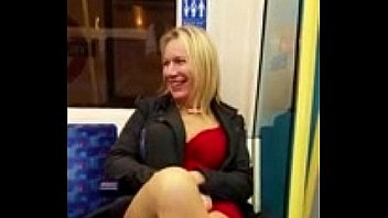 blonde flashing pussy on London train