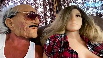 Old man gets it on with a sexy doll with big boobs BJ buttfuck