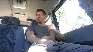 hot guy jerk off in the back of his car