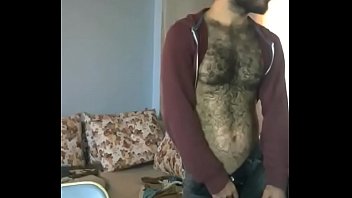 Turkish hariy chest playing with his bulge through jeans