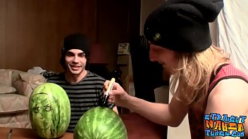 Inked thugs stuff watermelons with cocks