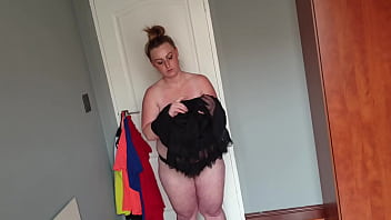 Busty fat slut with big boobs changing into different clothing