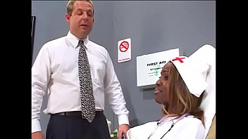 Depraved black nurse passionately sucks cock and then rides on it